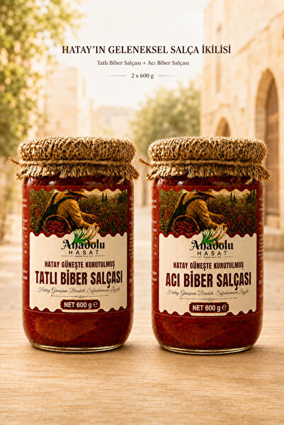 ANADOLU HASAT Hatay Güneşte Kurutulmuş Tatlı Biber ve Acı Biber Salçası İkili Set 2 x 600 g