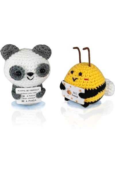 GENERAL Cute Handmade Crochet Panda and Bee Plush Toy Set for Emotional Suppo...