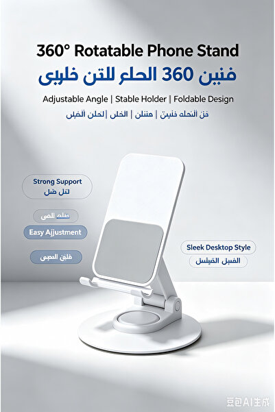 Generic Brand 360 °   حامل هاتف مكتبي قابل للدوران والطي، حامل هاتف محمول قاب...