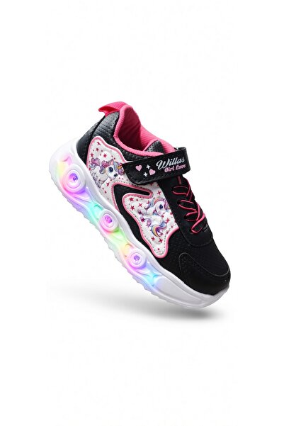 McDark Çocuk Işıklı Sararmaz Taban Suya Dayanıklı Sneaker Ayakkabı-SİYAH PEMBE