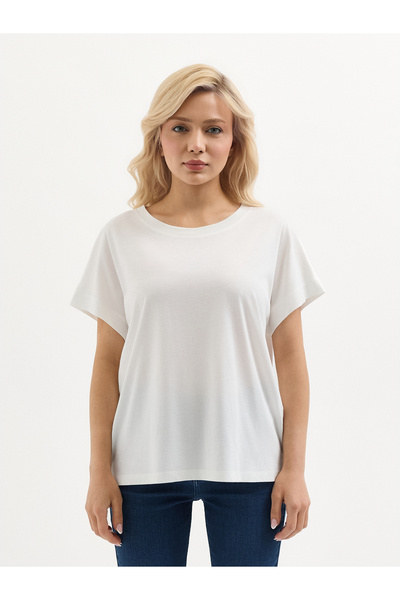 Karaca Beyaz Pamuk Modal Karışımlı Bisiklet Yaka T-Shirt