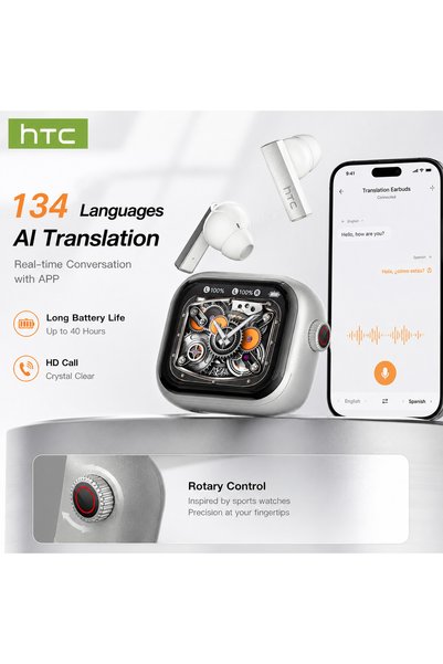 Choice3 Silver [Ultra HD Screen] HTC NE40 Earphones Bluetooth V6 TWS Sports W...