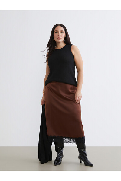 LC Waikiki Plus size lace detailed satin skirt