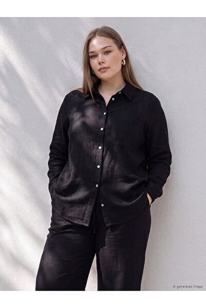 LC Waikiki Nevavm Plus Size Linen Blend Women's Shirt with a Difference