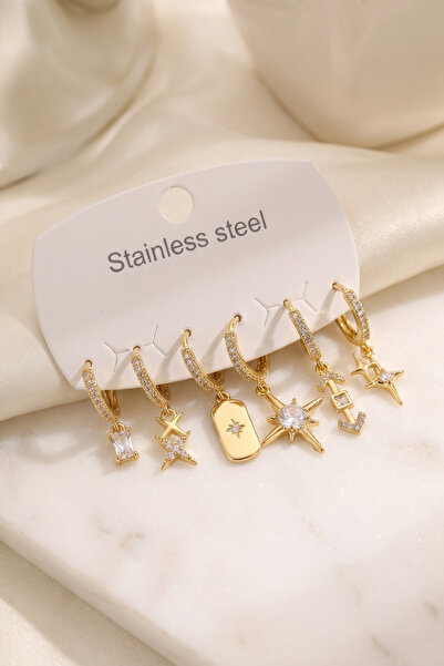 callerrons accessories Gold Color Polar Star Detailed Women's Earring Set - E...