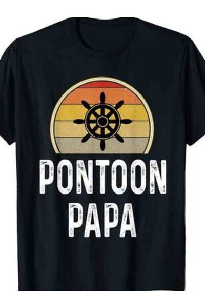 kai22 Funny Pontoon Papa Shirt Boat Owner Gifts Grandpa Dad Retro T-Shirt