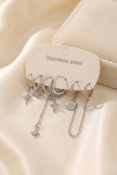 callerrons accessories Silver Color Star Model Chain Detailed Women's Earring...