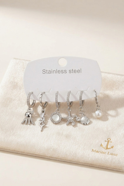 callerrons accessories Silver Color Sea Concept Earring Set - Ebj260822W46332
