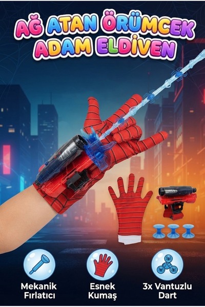 Tıfıl Toys Ağ Atan Örümcek Adam Eldiveni! 2 Tane Vantuzlu Dart Eldiven ve Ağ ...