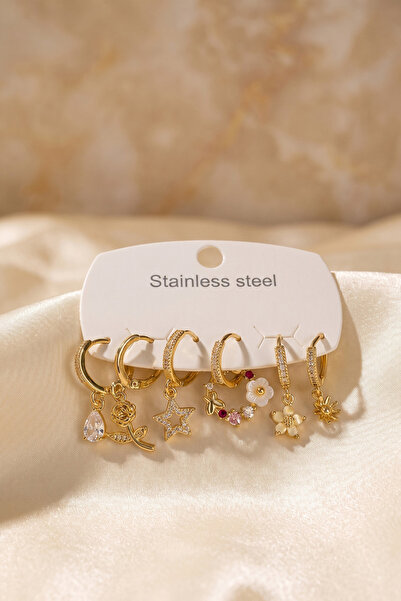 callerrons accessories Gold Color Flower Detailed Women's Earring Set - Ebj26...