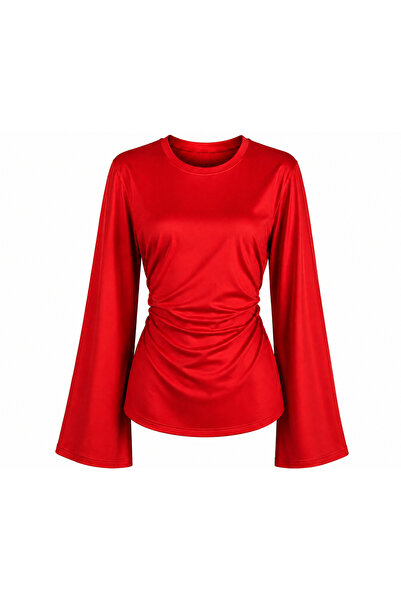 peri tower Women's Spanish Style Side Gathered Back Tie Blouse 00232