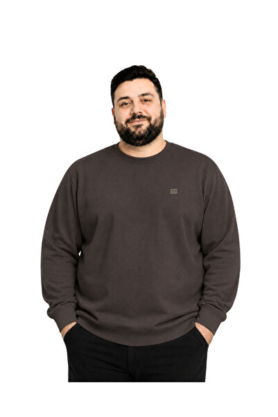 BattalModa Erkek Büyük Beden Kahverengi Oysho Kumaş TT Sweatshirt 3XL-4XL-5XL...