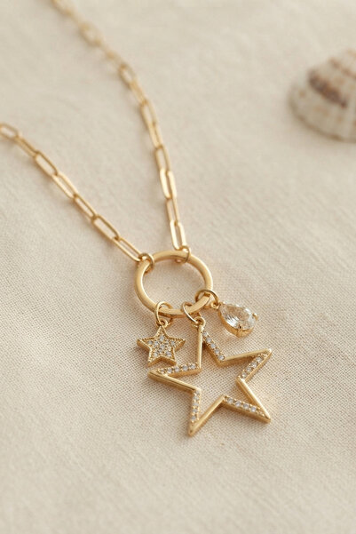 callerrons accessories Gold Color Paperclip Chain Star Model Zircon Stone Wom...