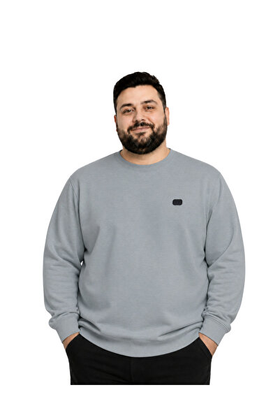 BattalModa Erkek Büyük Beden Petrol Mavisi Oysho Kumaş TT Sweatshirt 3XL-4XL-...