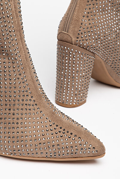 Dubais Shoes Дамски велурени ботуши с камъни - със заострен връх, декорирани ...