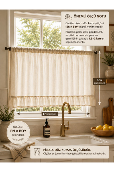 Mirilliahome Keten Rustik Fon Perde Fırfırlı Tünel Geçişli Dekoratif Salon Mu...