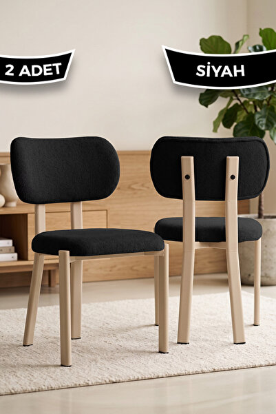 Canisa Arlesa Serisi 2 Adet Siyah Bukle Kumaş Cappucino Metal İskeletli Mutfa...