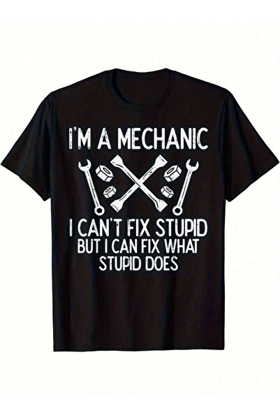 kai22 Funny 'I'm A Mechanic, I Can't Fix Stupid' Men's - Black Regular-Fit Wi...
