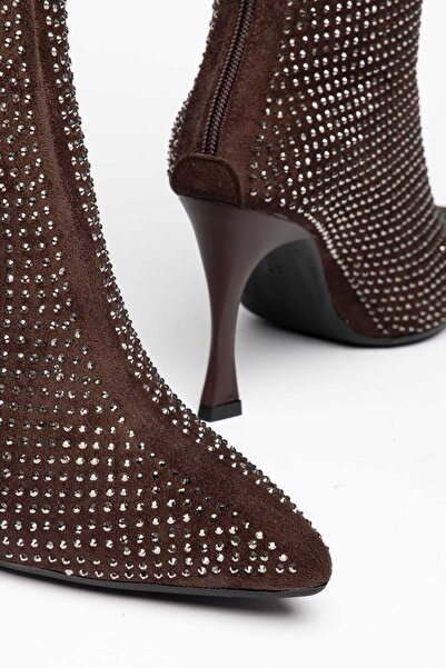SHESTORE Γυναικείες μπότες από σουέντ με πέτρες - Μπότες με μυτερή μύτη, πέτρ...