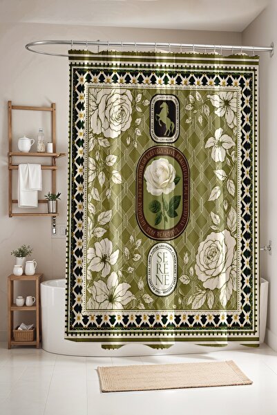 EVPANYA Bathroom Curtain, Green Rose and Horse Pattern Shower Curtain, Bathtu...