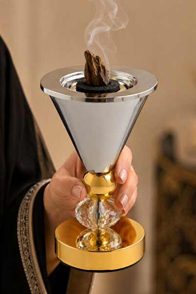 ALQANNAS مبخرة ستانلس ستيل فاخرة فضي مع كريستاله ديكور, متعدد اللوان , حامل ب...