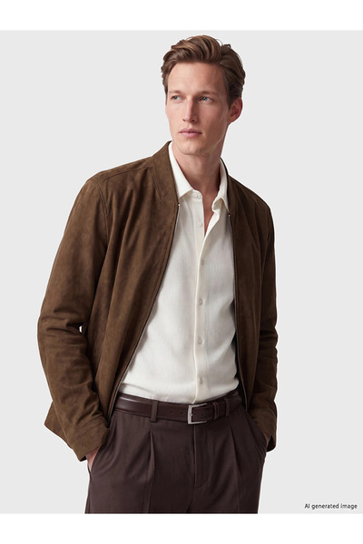 LC Waikiki Southblue Regular Fit Men's Suede Bomber Jacket