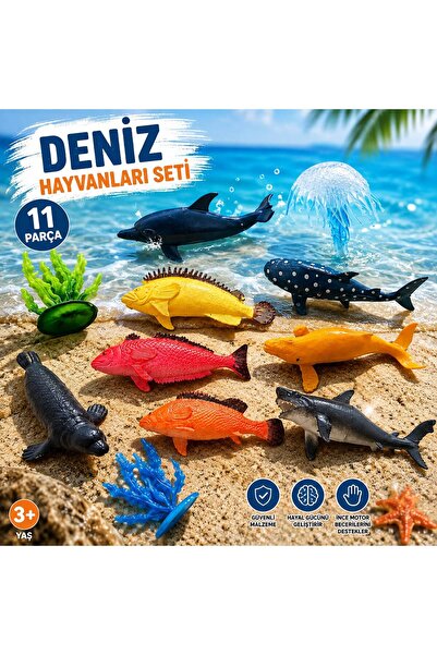 BuradaBuldun Deniz Hayvanları Oyuncak Seti Balık Köpek Balığı Yunus Figürleri...