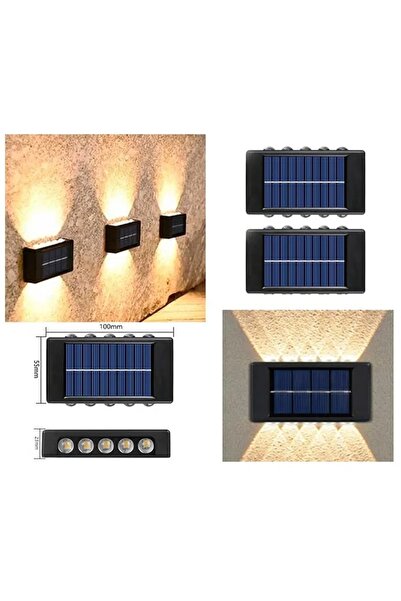 BaoBao Set de 2 lămpi solare de perete cu LED, din plastic, 12 LED-uri, negru