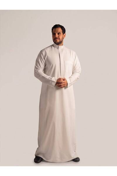 Warifthobe ثوب سميراميس نص وقفة - ياقة قلاب كم سادة كريمي - مقاس طول (62)