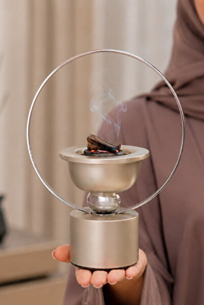 ALQANNAS مبخرة بخور عصرية من ستانلس ستيل فضي بمقبض دائري أنيق – تصميم ديكوري ...