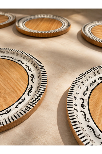 pinaart 6 Round Bamboo Serving and Presentation Plates 20*20*1.5 cm