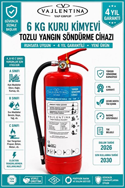 VALLENTİNA 6 Kg Kuru Kimyevi Tozlu Yangın Söndürme Tüpü TSE-HYB/CE BELGELİ 4 ...