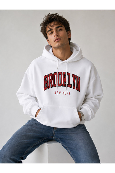 ZAVIXO Hanorac unisex cu glugă, supradimensionat, cu imprimeu Brooklyn New Yo...