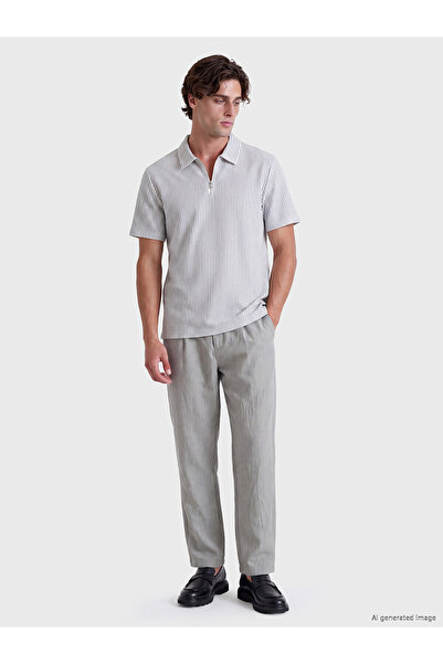 LC Waikiki Nevavm Farkıyla Hakim Collar Textured Men's T-Shirt