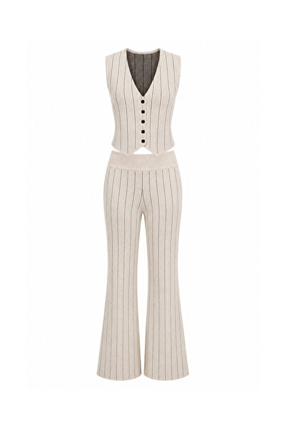 Sezgi Tekin Steel Knitwear Striped Stone Vest / Pants Set