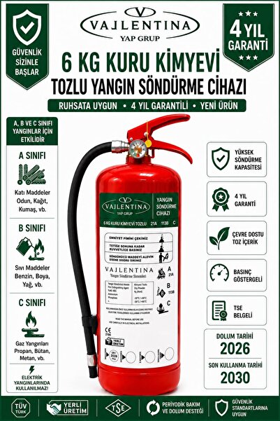 VALLENTİNA 6 Kg Kuru Kimyevi Tozlu Yangın Söndürme Tüpü TSE-HYB/CE BELGELİ 4 ...