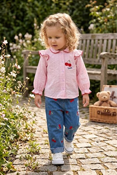 Valia Baby Baby Girl 2-Piece Set with Cherry Patterned Shirt and Jeans
