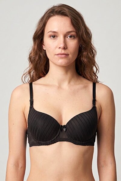 hadiora Women's Black Striped Push up Padded Daily Bra