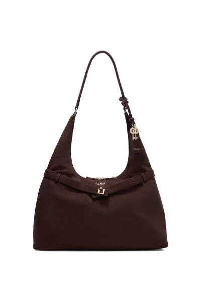 Guess καφέ suede τσάντα ώμου Ella Hobo