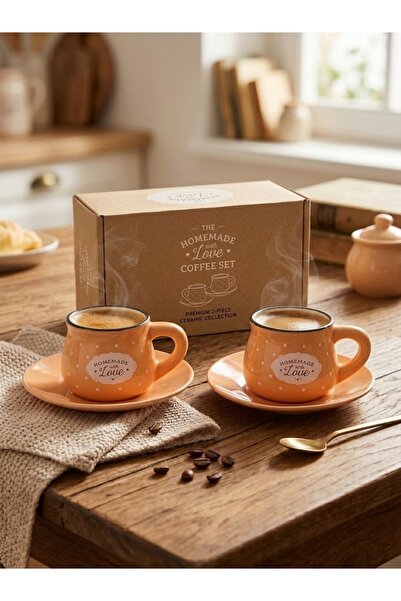 Elista Homemade with Love 2'li Turuncu Puantiyeli Seramik Espresso Fincan Tak...