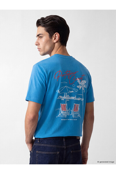 LC Waikiki Trendlucky Men's T-Shirt with Oval Collar and Printed Design