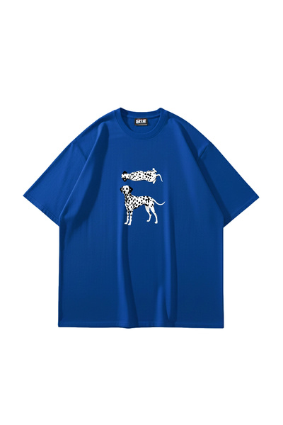 Sekizbiraltı Dalmatian Graphic Printed Oversize Unisex Blue Tshirt