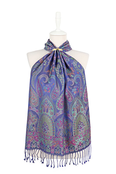 Bursa İpek Purple Green Jamawar Woven Silk Scarf