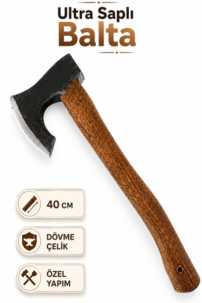 Badem10 Ultra Saplı Balta 40 cm Keskin Çelik Ağızlı Odun Kırma Doğrama Kesme ...