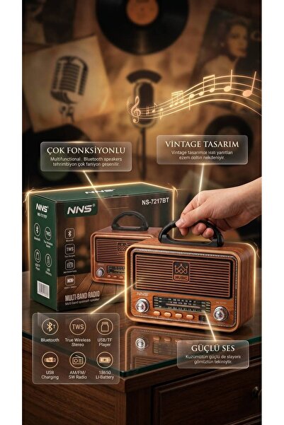 Genel Markalar Led detaylı Bluetooth Nostaljik Radyo FM/AM/SW 3 Bant USB Bellek TF Kart Destekli Şarjlı MP3 Müzik Çalar