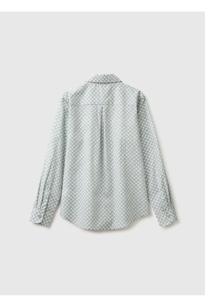 United Colors of Benetton Women's Light Blue 100% Cotton Patterned Regular Fit Shirt