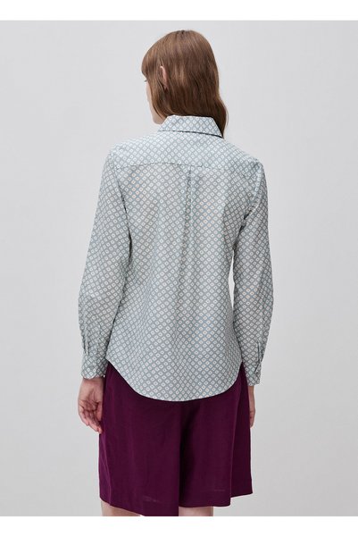 United Colors of Benetton Women's Light Blue 100% Cotton Patterned Regular Fit Shirt