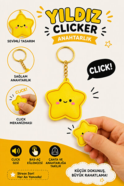 WOWOLAB Yıldız Şekilli Clicker Anahtarlık 3D Baskı Stres Oyuncağı Çanta Süsü