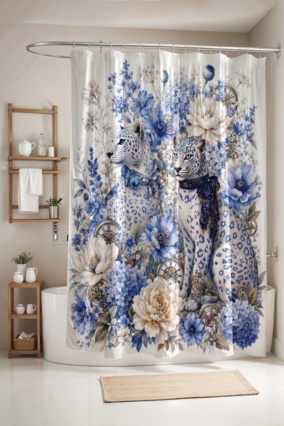 EVPANYA Bathroom Curtain, Navy Blue Spotted Leopards Patterned Shower Curtain...