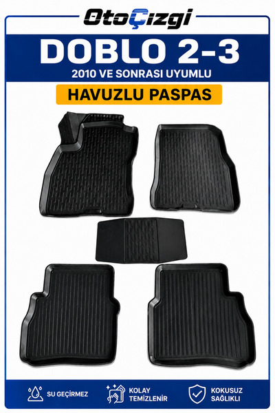 Oto Çizgi Fiat Doblo 2-3 2010 ve Sonrası 3D Havuzlu Paspas Seti Su Geçirmez Kaymaz 5 Parça
